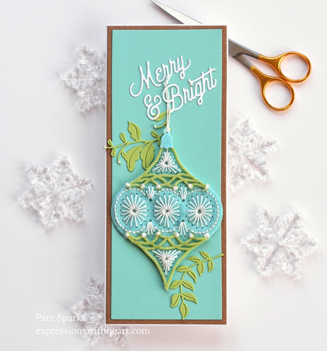 Stitched Ornament Merry and Bright Slimline Card